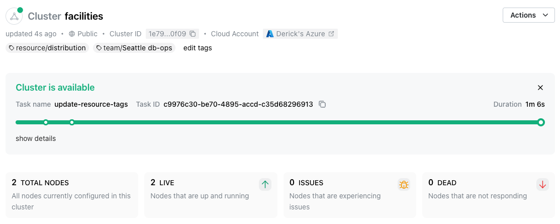 The cluster console header